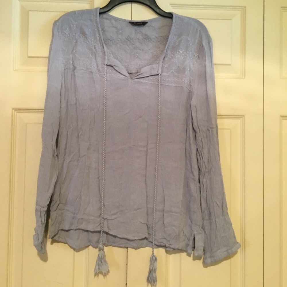 Bluish Gray Flowy Bohemian Long Sleeve Top